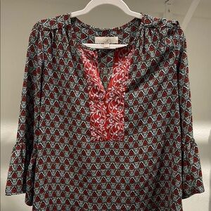 LOFT Pink Graphic Blouse with 3/4 Sleeves